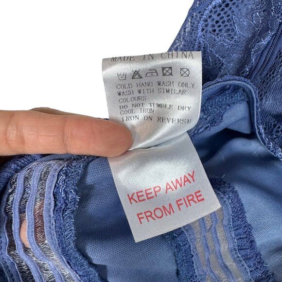 Naanaa Blue Lace Long Sleeve Backless Bodysuit Size Small Sheer Coquette - Picture 9 of 9